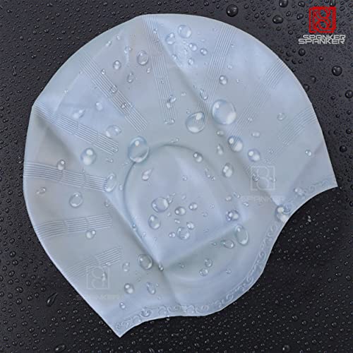 Image of Spanker Unisex Swim Cap with 3D Ear Protection, Durable Flexible Silicone Swimming Hat for Short /Long Hair with Ear Plugs&Nose Clip, Grey SSTP