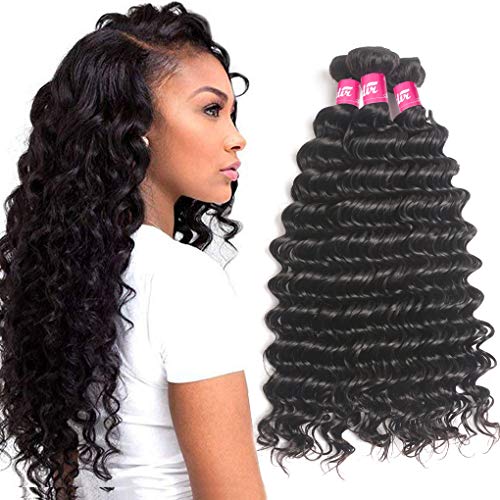 Odir Brazilian Human Hair Deep Wave 3 Bundles (20 22 24,300g) Unprocessed 9A Deep Curly Virgin Human Hair Weave Bundles Deep Wave Natural Black Color