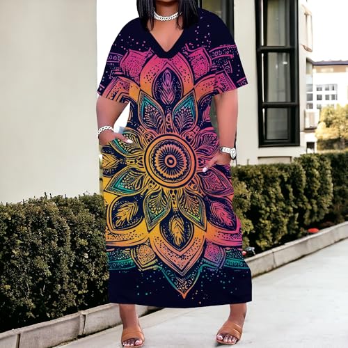 Image of SUZONANA Plus Size Dresses for Curvy Women African Print American Dress Summer Outfits Casual Loose with Pocket