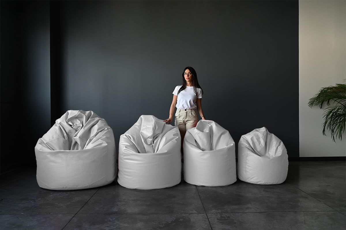 Pouf A Sacco Media 70x110 Cm | Imbottito | Lavabile | Impermeabile | Beige - Foto 4