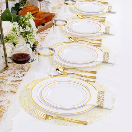 Hysenm 50 Stück Einweg-Tischsets, Goldfarben 33 cm Rund Ultradünn, Foliennetz Gepresste Tischdeckchen… – Ansicht 6