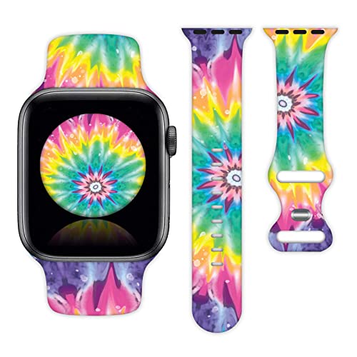 Summer Rainbow Boho Tie Dye Watch Band Compatible with Apple Watch 38mm 40mm 41mm 42mm 44mm 45mm 49mm for Women Men Gifts Sport Silicone Wristbands Strap for IWatch Series 9 8 7 6 5 4 3 2 1 SE (38mm/40mm/41mm) …