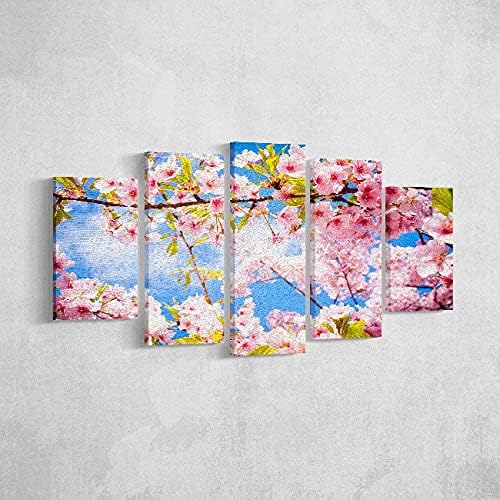 Homemania HM205PKNV-254 5-Piece Picture Flowers - Nature - for Living Room - Multi-Coloured Polyester, Wood, 100 x 3 x 60 cm