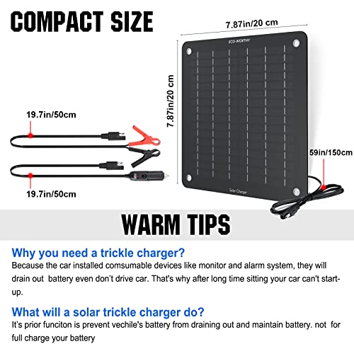 Image of ECO-WORTHY Solar Car Battery & Trickle Charger 5W Solar Panel Power 12V Batteries Maintainer Portable Waterproof Built-in Blocking Diode for Automotive Lawn Mower Camping Car Boat Motorcycles Truck