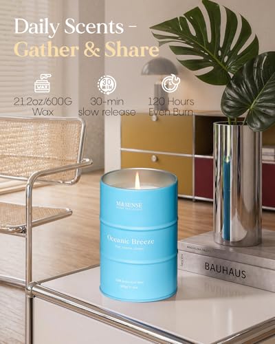 Image of M&SENSE Oceanic Breeze Scented Candles Large Summer Candle, Beach Soy Candles 21.2oz 120 Hour Slow Burning,Aromatherapy Candle for Stress Relief Meditation Relaxing