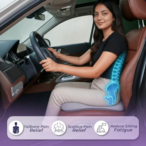 Image of Billebon Premium Car Seat Cushions Combo| Lumbar Support| Neck Rest & Car Wedge Seat Cushion for Long Drive Comfort| Gel Infused Memory Foam| Ergonomic Car Cushions Pillows -Black