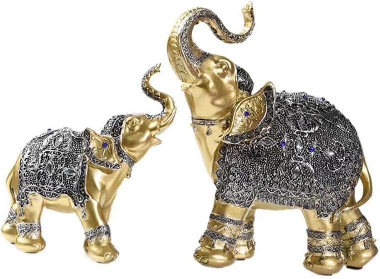 Estatuas de elefante dorado de Feng Shui de resina, estatuas decorativas de la familia de elefantes, estatua de madre e hijo de elefante, escultura,