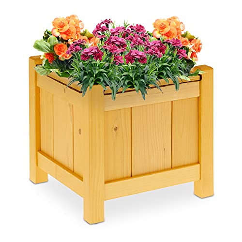 Relaxdays Pflanzkasten quadratisch, Blumenkasten Holz, mit Folie, Garten & Balkon, Pflanzkübel, HxBxT 30x30x30 cm, Natur, 10036886