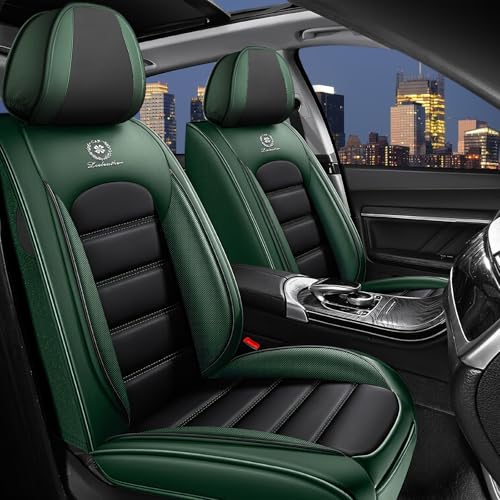 Image of Car Seat Covers for Chevy Chevrolet Trax 2024-2025, Nappa Leather Front Seat Cover Full Coverage Seat Protectors Waterproof Cushion (Black Green,2 Seats Standard)