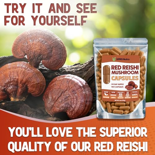 Image of XPRS Nutra Reishi Mushroom Capsules - 180 Count Red Reishi Mushroom Capsules - 3 Month Supply Real Mushrooms Supplement Pills for Cognitive and Immune Boost - Superfood Hongo o