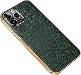 GANYUU Case for iPhone 14/14 Plus/14 Pro/14 Pro Max, Genuine Leather Slim Flexible Plated TPU Bumper