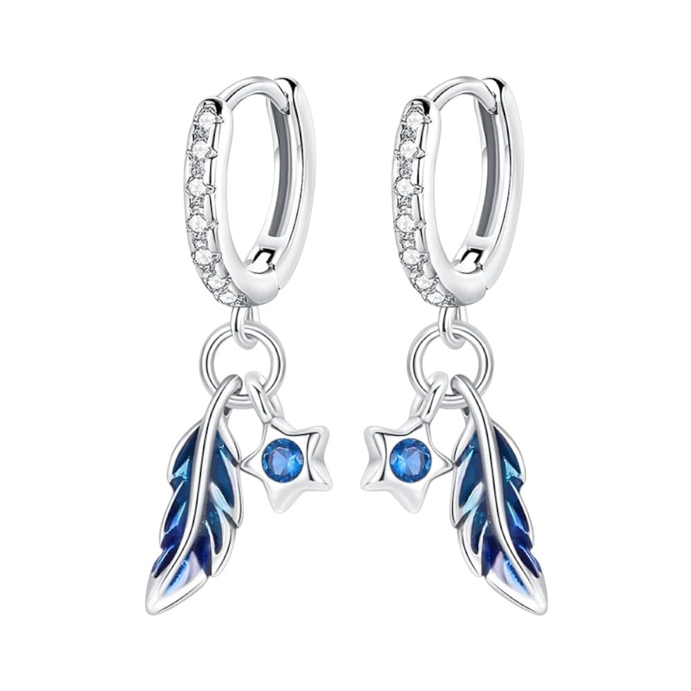 POLIBARA Pendientes plata de ley 925, aretes joyeria lujo colgantes para mujer,niña - moda aniversario,San Valentin,aro compromiso, regalo - brillantes, bohemios,plumas,atrapasueños indio