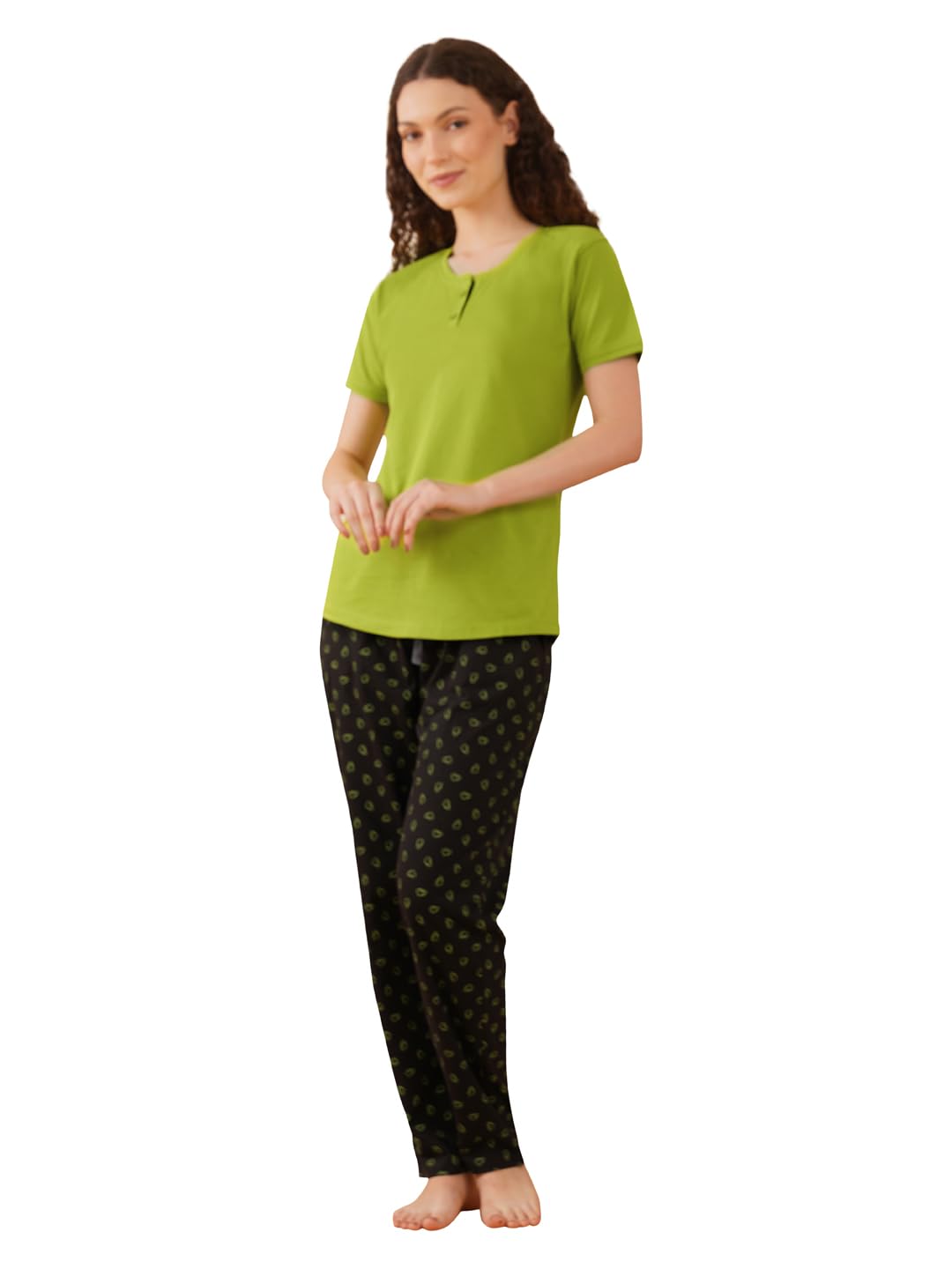 Women's Printed Cotton Pajama Set, Half Sleeve Nightwear, Round Neck Sleepwear, Soft Breathable Lounge Wear with Full Length Pants,-picture-59