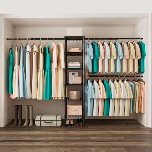 Uptyia Armario Abierto,Vestidor Extensible,Vestidores Armarios Abiertos de Dormitorio,con 3 Barras y 6 Estantes,(177-277)*35 * 181cm (Negro)