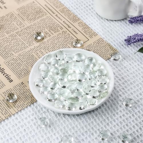 Image of CYS EXCEL Clear Glass Gemstone Beads Vase Fillers (1 LB) Flat Marble Beads Multiple Color Choices Aquarium Decor Rocks Floral Stones Decorative Mosaic Gem Pebbles (Approx. 85-100 PCS)