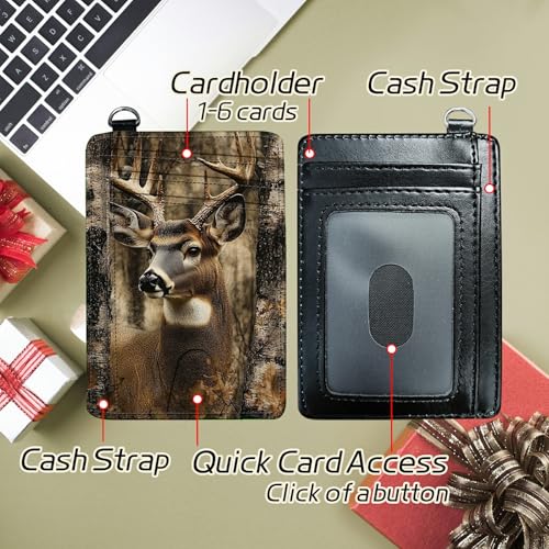 Image of Small Travel Wallets, Camo Deer Tree Slim Minimalist Front Pocket Wallet with Wristlet, RFID Blocking PU Leather Credit Card Holder with ID Window Change Purse for Men Women