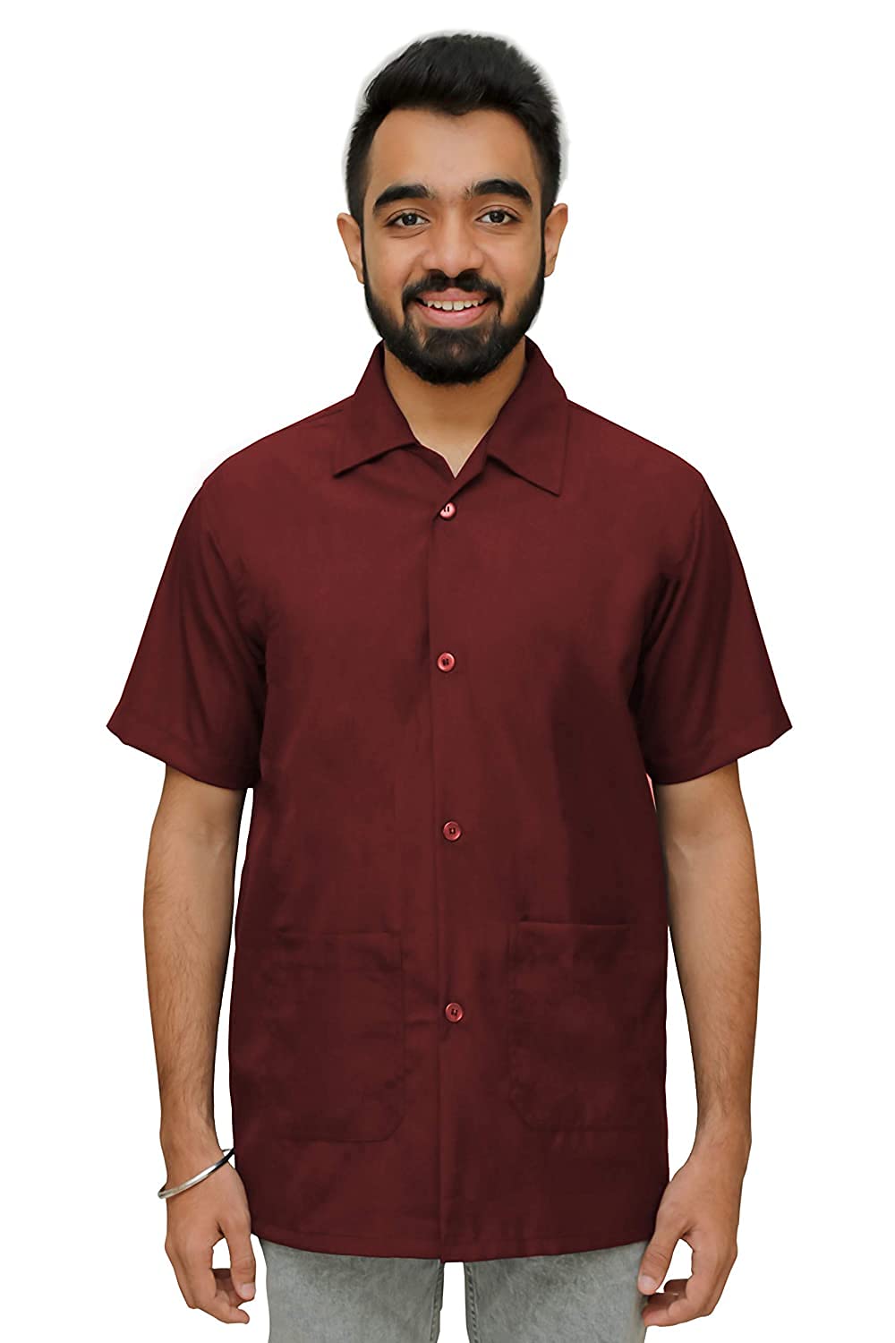 protip Unisex Apron Short Sleeve Lab Coat Laboratory Engineering Students Industrial Workers (MEHROON, 36)-picture-52