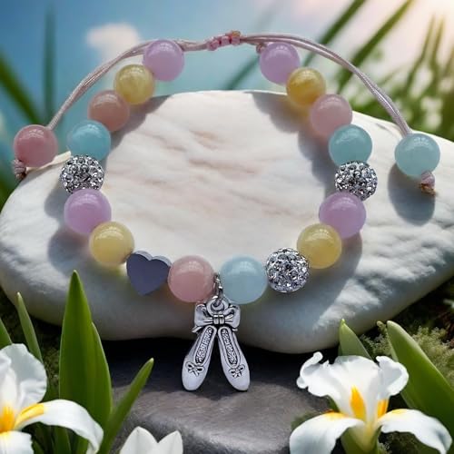 Image of DOLON Colorful Stones Handmade Crystal Ballet Charm Bracelet First Recital Stage Performance Dance Competition Encouragement Gift for Her