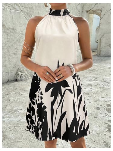Image of Floerns Women's Geo Print Halter A Line Dress Sleeveless Vacation Short Dresses