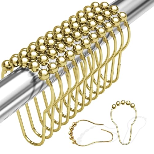 HANHOST Shower Curtain Rings, Stainless Steel Rust Proof Shower Hooks for Bathroom Shower Rods Set of 12, Golden