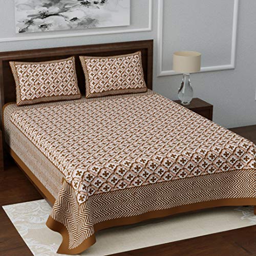 Image of LIVING ROOTS Jaipuri Hand Block Print King Cotton Bedsheet 86 * 104 inches (7 * 8.5 feet) with 2 Pillow Cover | 210 TC | Rich Fast Colour with No Colour Bleeding | (048-B)