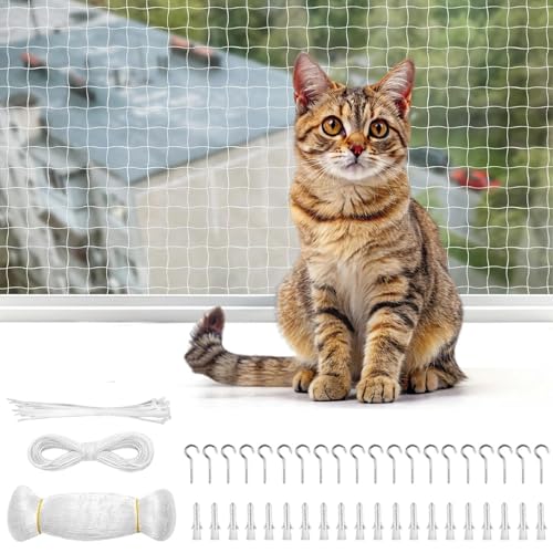 Zyiphor 3x2M Rete per Gatti Balcone Nylon Rete Protezione Gatti Balcone Trasparente Rete Anti Uccelli Piccioni con 15M Corda di Fissaggio e Accessori, per Interni ed Esterni, Scale Finestre Terrazze