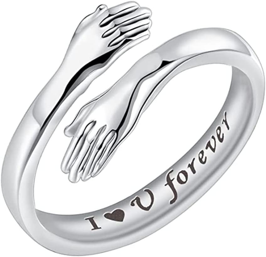 I Love You Forever Stainless Steel Hug Rings for Women & Girls - Adjustable Promise Ring for Couples
