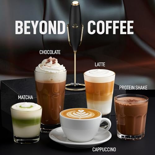 Image of Zulay Kitchen Powerful Milk Frother Wand With Duracell Batteries - Ultra Fast Handheld Drink Mixer - Electric Whisk Foam Maker for Coffee, Lattes, Cappuccino & Matcha - Z1 Motor - Exec Black Gold