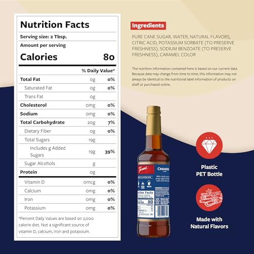 Image of Torani Coffee Syrup, Cinnamon Flavored Syrup for Drinks, Pump Included, 25.4 Fl Oz