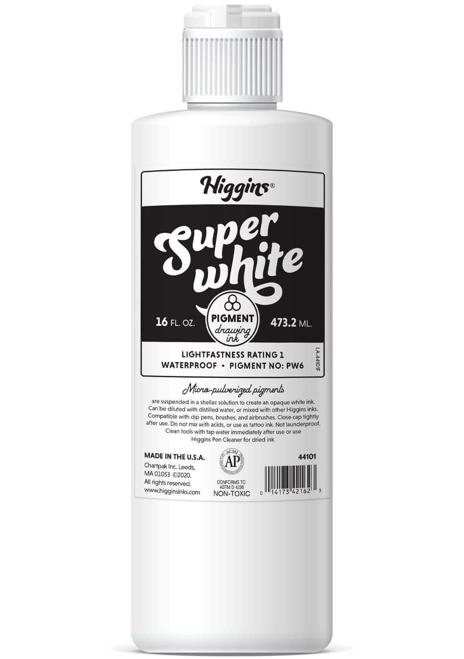 HigginsSuper White Pigmented Drawing Ink, 16 Oz. Bottle (44101)