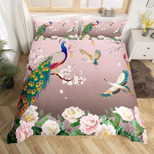 Erosebridal Japanese-Style Duvet Cover Plum Blossom Decor Bedding Set Queen Size Crane...