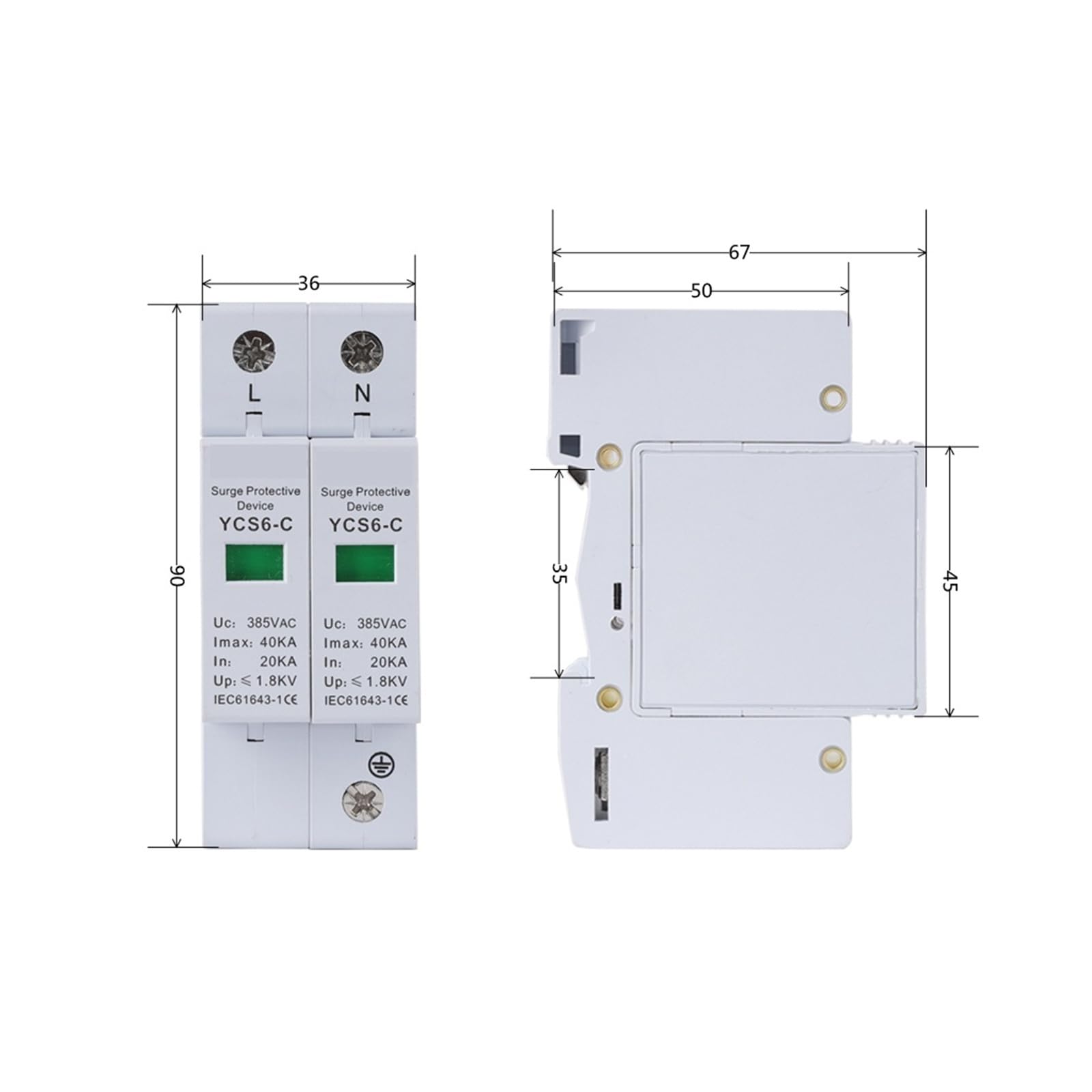 YCS6-C AC SPD 2P 20KA-40KA 385V House Surge Protector Protection Protective Low-voltage Arrester Device