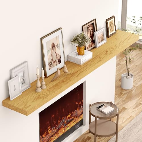 Image of 55 Inch Floating Shelves, 12 Inch Deep Floating Shelves for Wall, Extra Deeper & Thicker Wooden Wall Shelf with Invisible Brackets, Shelf for Bedroom Living Room Home Decor(Oak, Set of 2)