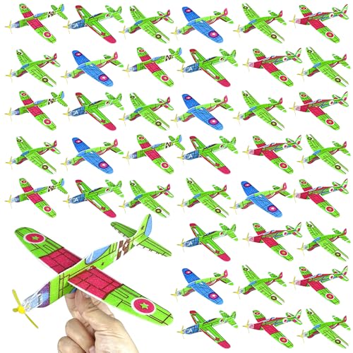 XIPEGPA 50PCS 8 Inch Foam Glider Planes Toys Individually Packed Outdoor Flying Toys Perfect as Birthday Party Favor and Prize Reward Different Designs