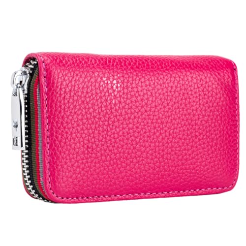 Leather Wallet Zipper Accordion Card Coin Bag RFID Multi Slot Multifunctional Pack Purse Bag for Women and Men (Rose)