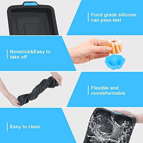 Duerer Silicone Bakeware Set, Cake Molds for Baking, Nonstick Baking Pans Tray, Food Grade Donuts Toast Muffin Pizza Tiramisu Mold Best Gift for Party, BPA Free
