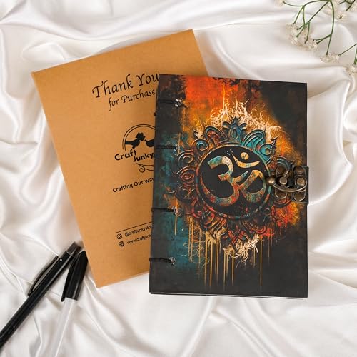 Image of CRAFT JUNKY Journal Diary with Handcrafted Box, 5 x 7 Inch Special Binding Unruled Lock Diary for Girls, Art Book with Aesthetic Print Sketch Book for Artists, 200 Acid-Free Pages A5 (OM)