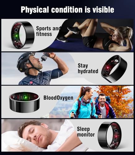 Image of 8.0 Smart Ring and Charging Case【Industry First - 0 Measurement Error】【IP68 Waterproof】 2025 Smart Ring for Women & Men for Sleep Tracking Wearable Device,Fitness Ring Black 8#