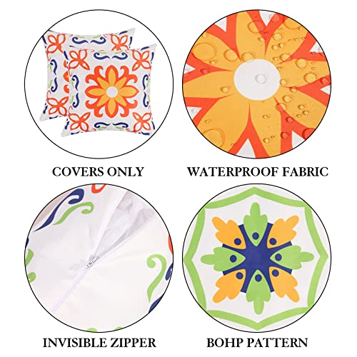 Pyonic Outdoor Waterproof Throw Pillow Covers for Patio Furniture Decorative Boho Pillow Covers 12x20 Floral Printed for Patio Tent Couch Garden Set of 4,Orange — view 2