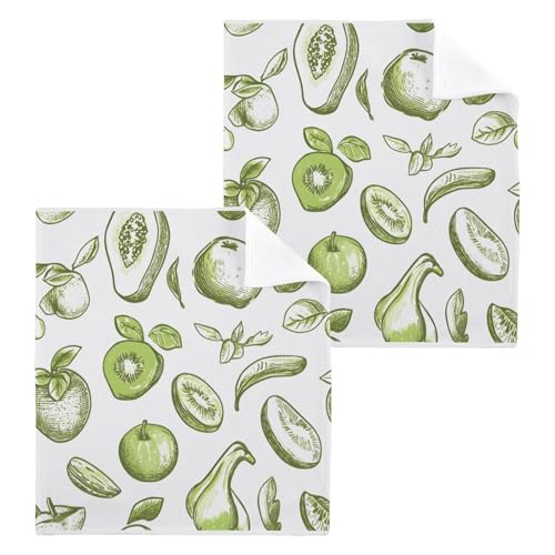ALAZA Wash Cloth Set 100% Cotton Fingertip Towels Face Cloths Sets Kiwi Fruit Highly Absorbent Soft Feel Set of 2