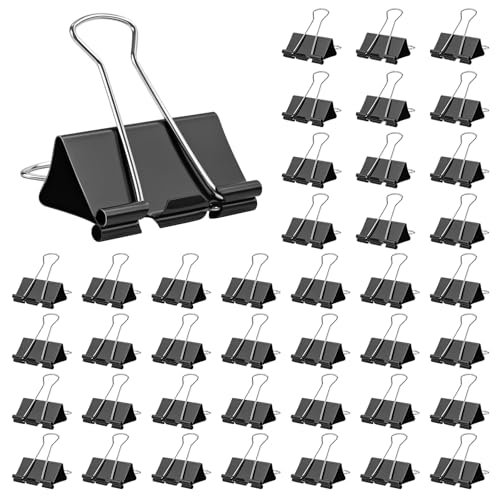 Image of OWLKELA 40 Pcs Binder Clips, 1.6 inch, Black | Large Paper Clamps, Paper Binder Clip, Ideal for Office, Home and School Supplies