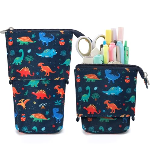 Image of KPX Cute Standing Pencil Case Pen Holder for Kids, Pop Up Stand UP Bubble Tea Pen Organizer Kawaii Stationary for Christmas Holiday New Year Office (Dinosaur)