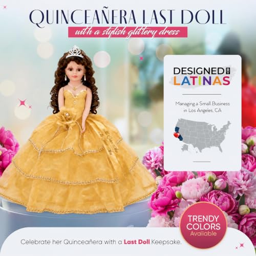 Muñeca tradicional Quinceañera 18” con vestido y accesorios miniatura 3