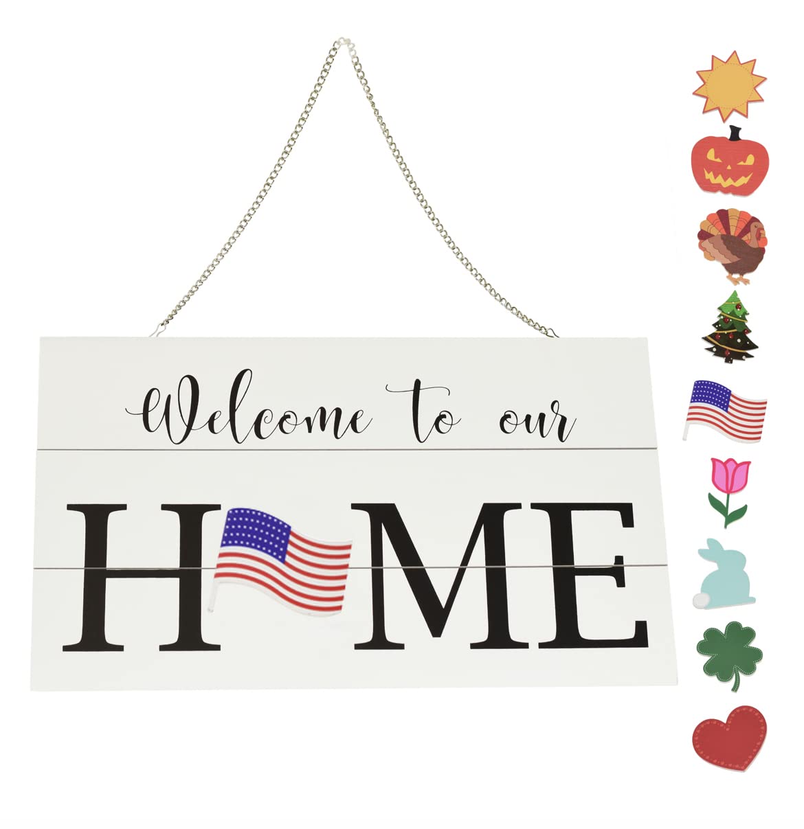 Door Sign Seasonal - Rustic Wood Door Hanging Holiday Sign - Welcome Sign for Front Door Porch - 9 Changeable Pieces Halloween, Christmas, Thanksgiving, and More - Gift For Her - Gift For Him