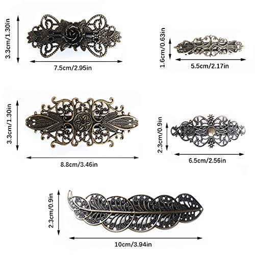 Pack of 5 Vintage Hair Clips, Vintage Bronze Hair Clips, Metal French Hair Pins for Women or Girls Valentine's Day (Roses, Vine, Crowns, Hearts, Flowers of Stars) - Image 4