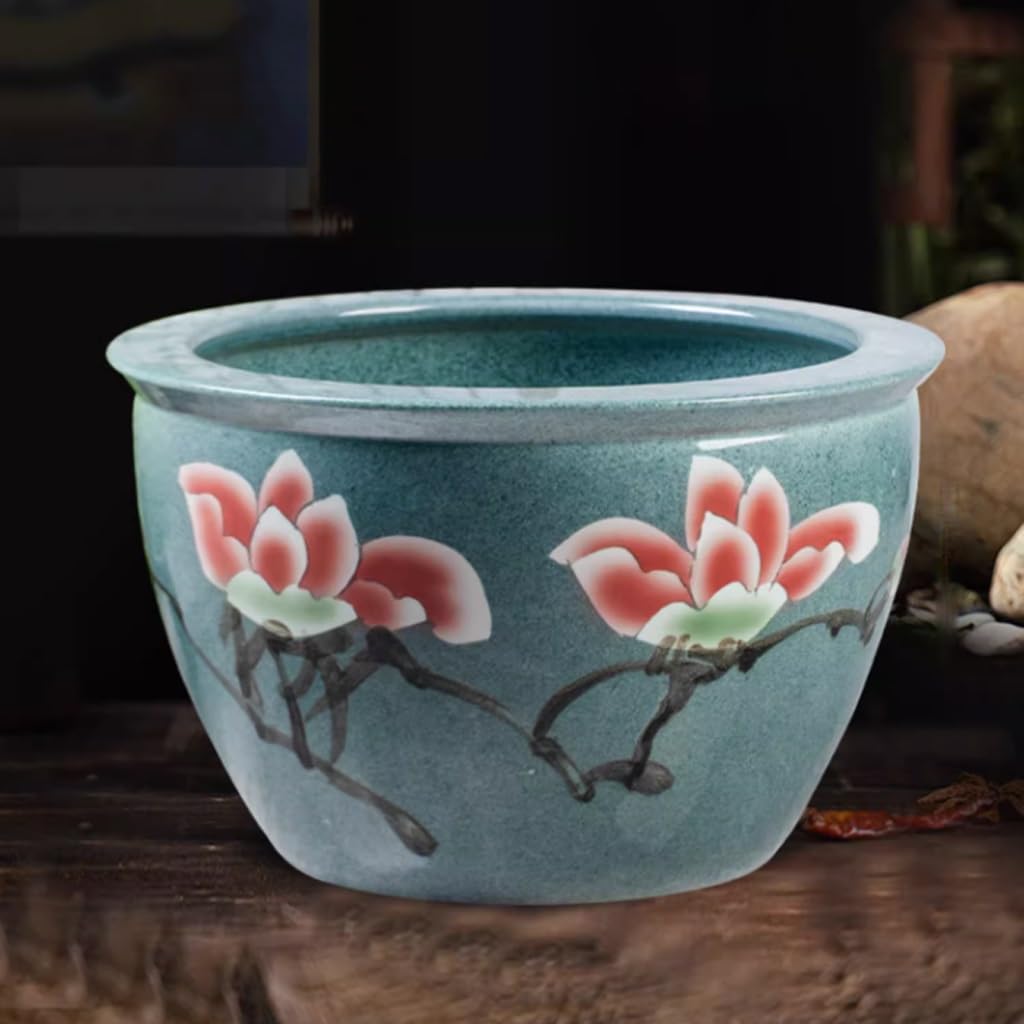 Aquarium Cylindre en céramique Bassin à Poisson Rouge nénuphar Bol Balcon Cour réservoir d'eau Lotus Pot Jardin Grand Aquarium Petit Aquarium (Size : 53cm)