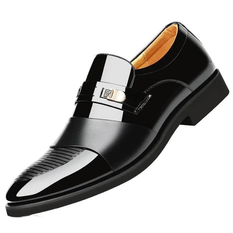 Mens Oxford Dress Shoes Business Tuxedo Wedding Anti-Slip Non Slip Rubber Sole Block Heel Formal Slip On Casual Pointed Toe Synthetic Pu Leather