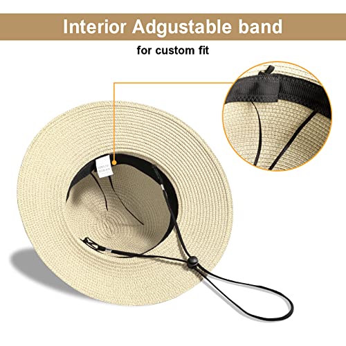 Image of Beach Sun Straw Hats for Women, UPF 50+ UV Sun Protection Wide Brim Summer Straw Hat Foldable Packable Roll up Cap