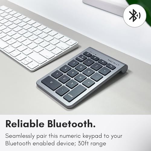 Macally Bluetooth Number Pad for Laptop - Wireless Numeric Keypad - 22 Key Numeric Keypad for Data Entry, Numpad Compatible with MacBook, iPad, iPhone, iOS, Laptop, PC, Android