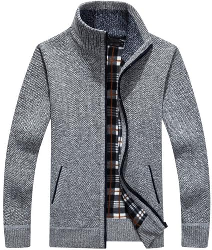 XinYangNi Men's Sweaters Full Zip Slim Thick Knitted Cardigan Sweaters Jacket with Pockets